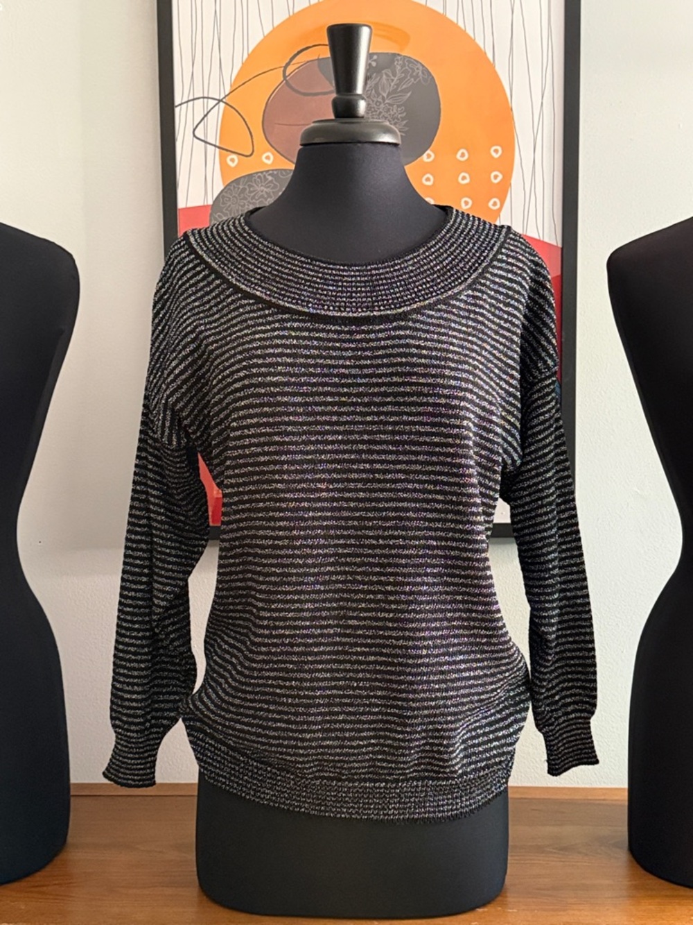Metallic Stripe Women’s Sweater - Black & Silver